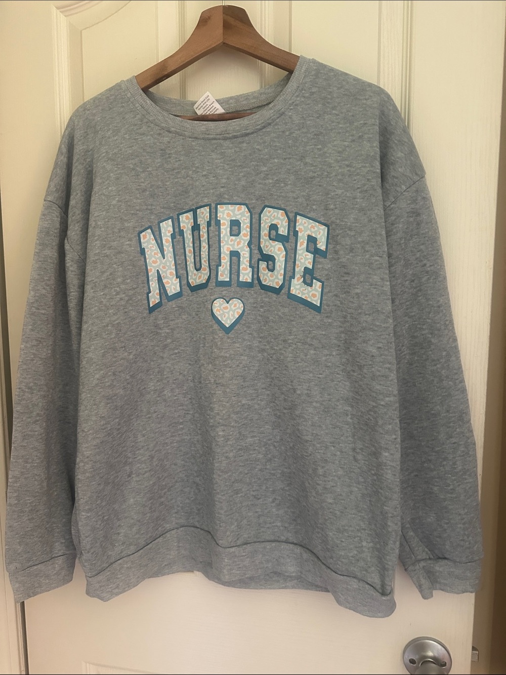 NURSE Graphic Crewneck Sweatshirt - Grey with Blue/White Print